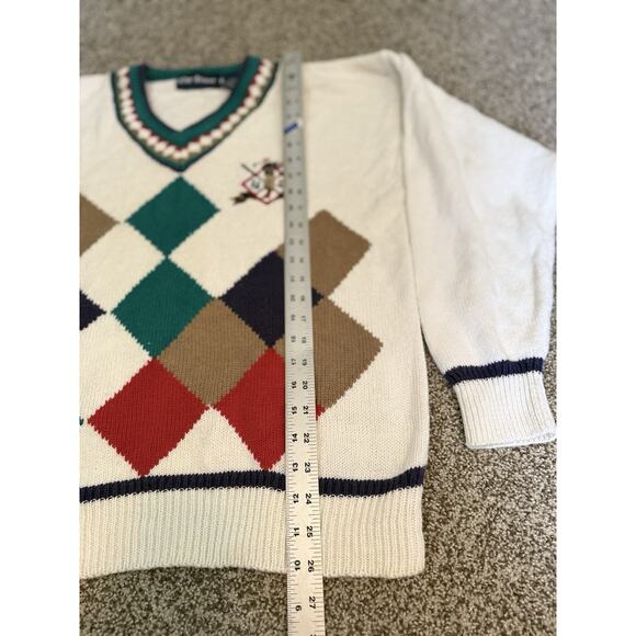Par Four Sweater Large Golf Knit White Argyle Embroidered Golfer Vintage Read - Picture 4 of 8